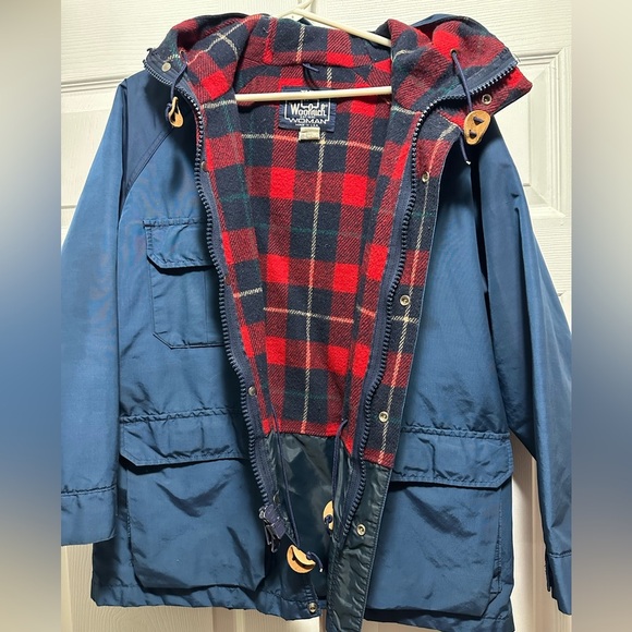 Vintage Woolrich Parka chore Jacket Women's Large Plaid Wool Lined Blue - Picture 2 of 4